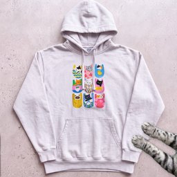 Cats In Pockets Graphic Hoodie Cute Colorful Print Gift For Cat Lover