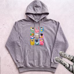 Cats In Pockets Graphic Hoodie Cute Colorful Print Gift For Cat Lover