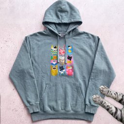 Cats In Pockets Graphic Hoodie Cute Colorful Print Gift For Cat Lover