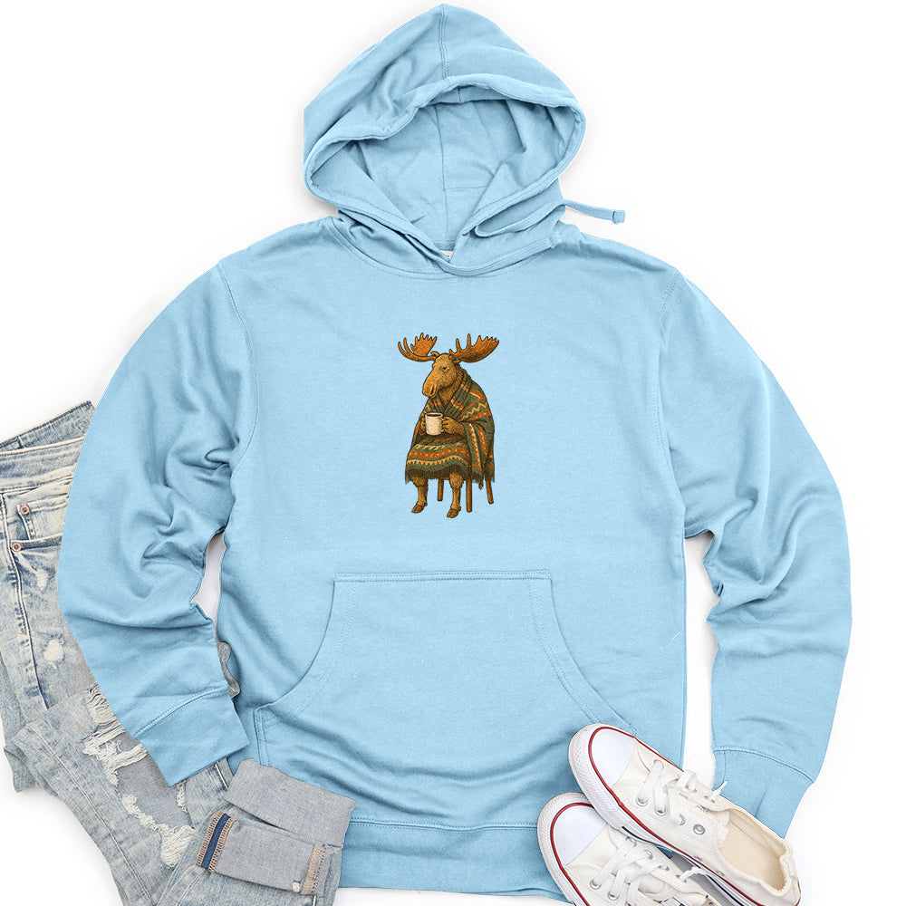 Moose Drinking Coffee Unisex Midweight Hoodie