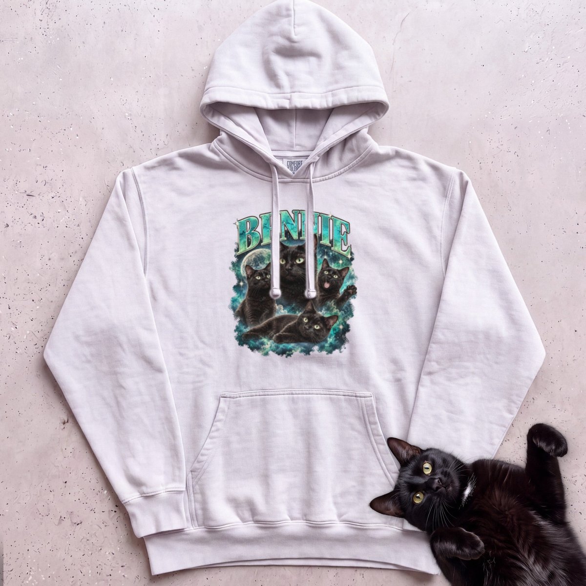 Custom Cat Portrait Hoodie Personalized Cat Moon Graphic Hoodie Gift For Cat Lover