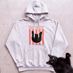 Personalized Cat Graphic Hoodie Retro Pink Stripe Black Cat Hoodie Gift For Cat Lover