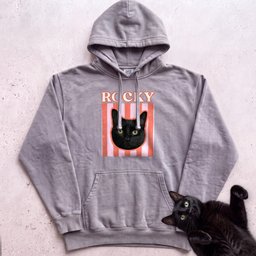Personalized Cat Graphic Hoodie Retro Pink Stripe Black Cat Hoodie Gift For Cat Lover