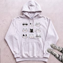 Cute Kawaii Cat Faces Hoodie Gift For Cat Lover