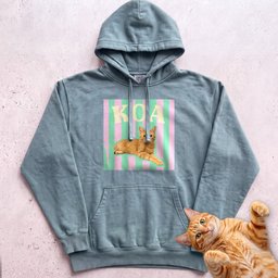 Personalized Cat Graphic Hoodie Retro Pink And Green Stripes Gift For Cat Lover