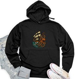 Octopus Attack Pirate Ship Unisex Midweight Hoodie