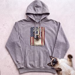 Personalized Patriotic Flag Hoodie Cat Customizable Gift For Cat Lover