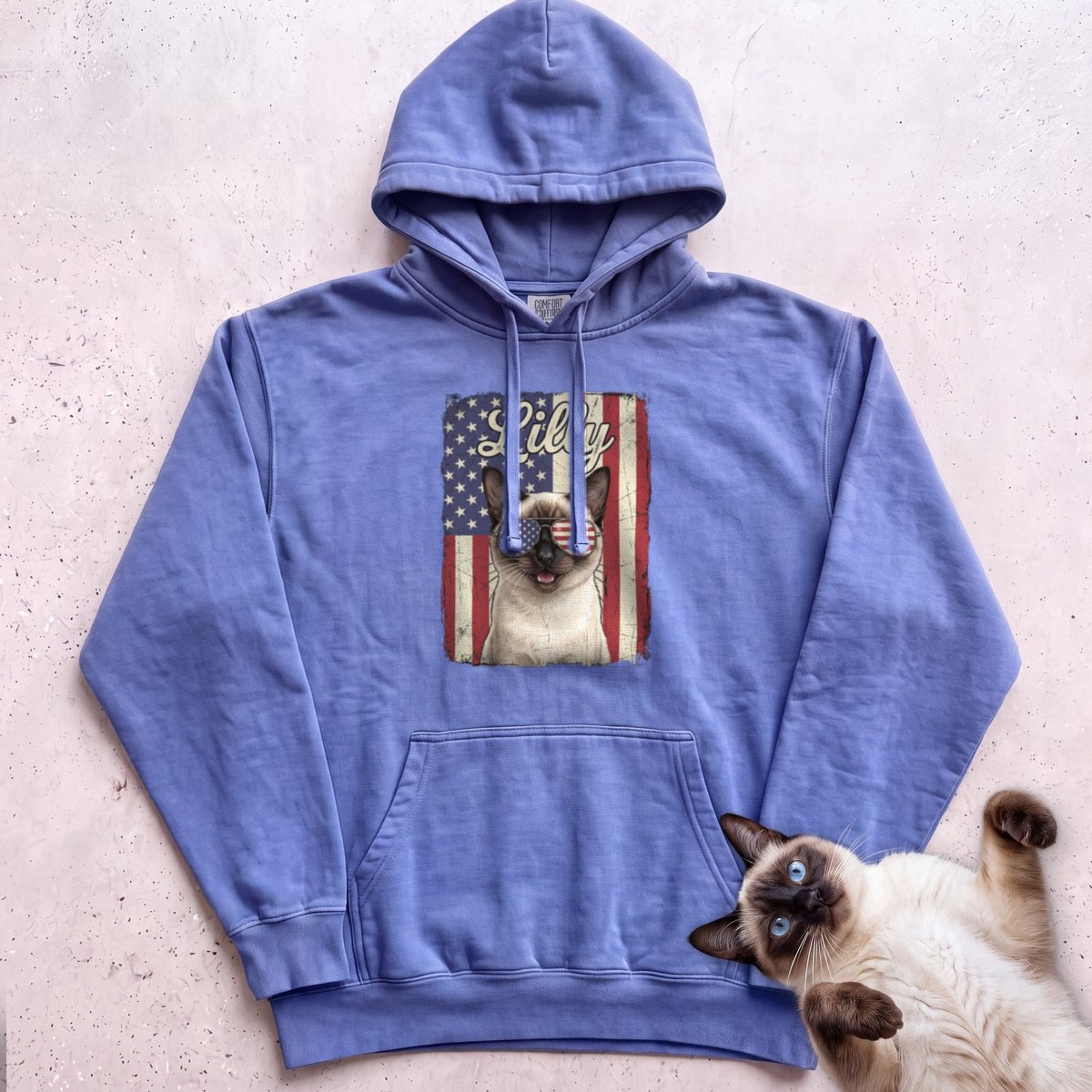 Personalized Patriotic Flag Hoodie Cat Customizable Gift For Cat Lover