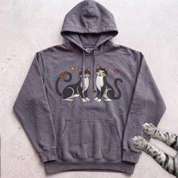 Festive Black And White Cats Hoodie Gift For Cat Lover