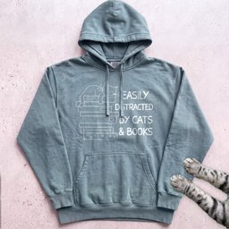 Easily Distracted By Cats And Books Hoodie Gift For Cat Lover