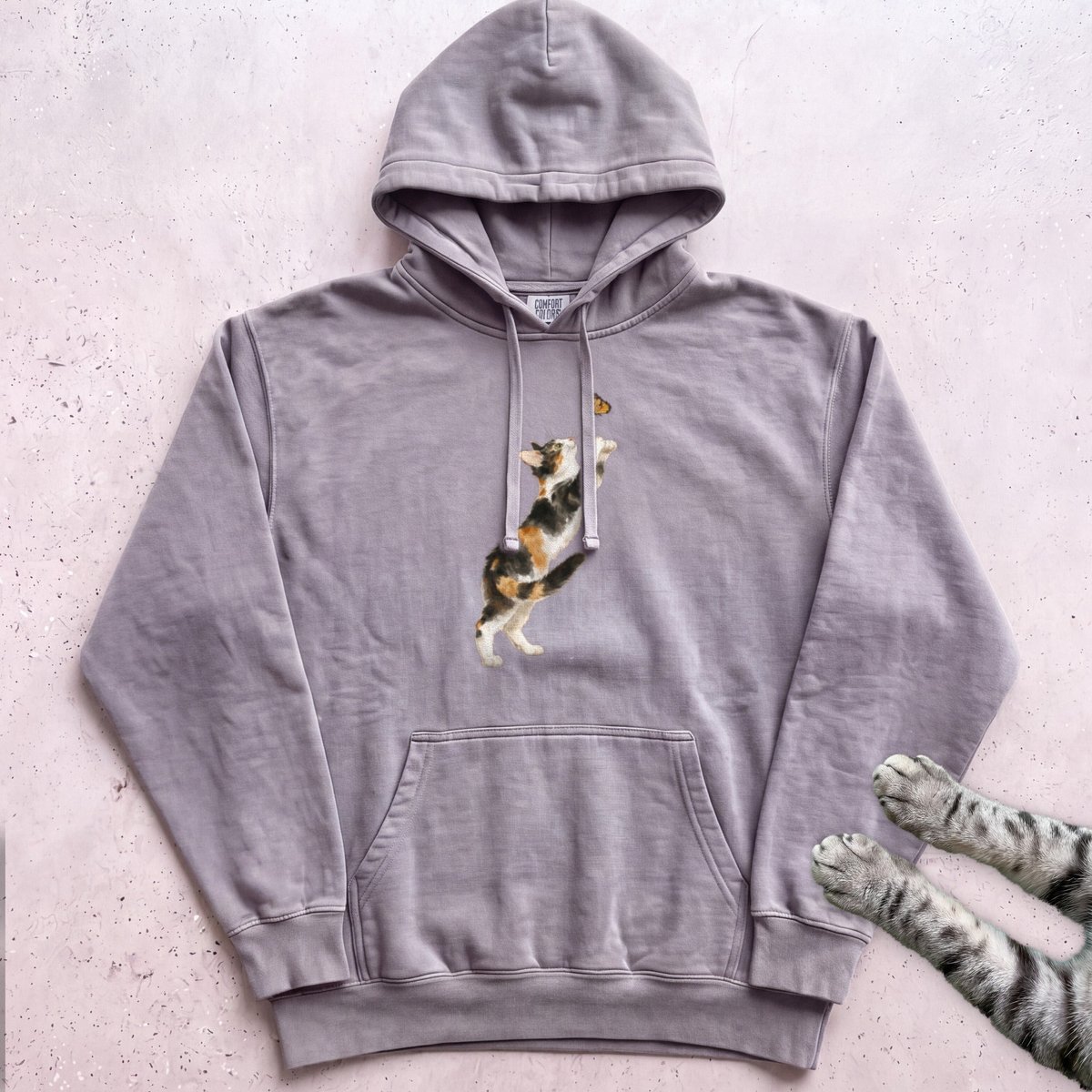 Playful Calico Cat And Butterfly Hoodie Gift For Cat Lover