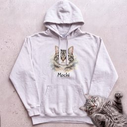 Watercolor Personalized Cat Portrait Hoodie Gift For Cat Lover