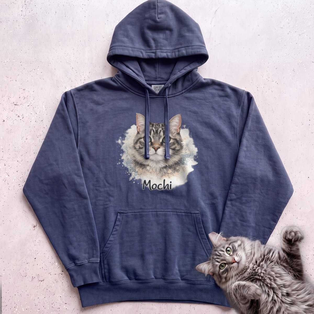 Watercolor Personalized Cat Portrait Hoodie Gift For Cat Lover