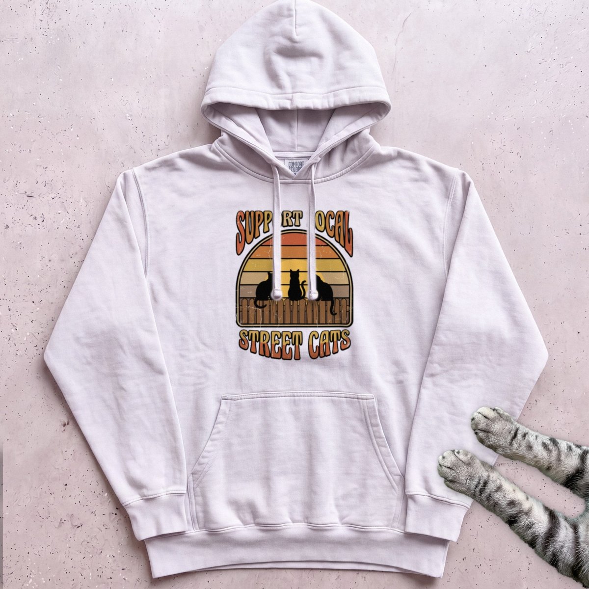 Support Local Street Cats Retro Sunset Hoodie Gift For Cat Lover