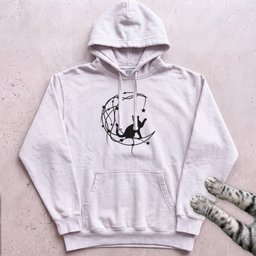 Starry Line Art Moon Cat Hoodie Gift For Cat Lover