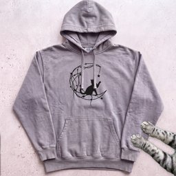 Starry Line Art Moon Cat Hoodie Gift For Cat Lover