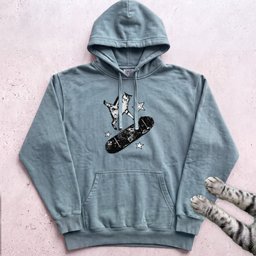 Skateboarding Cat Hoodie Gift For Cat Lover