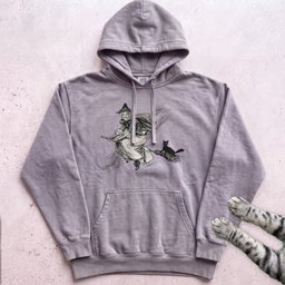 Witch On Broomstick With Cat Hoodie Gift For Cat Lover