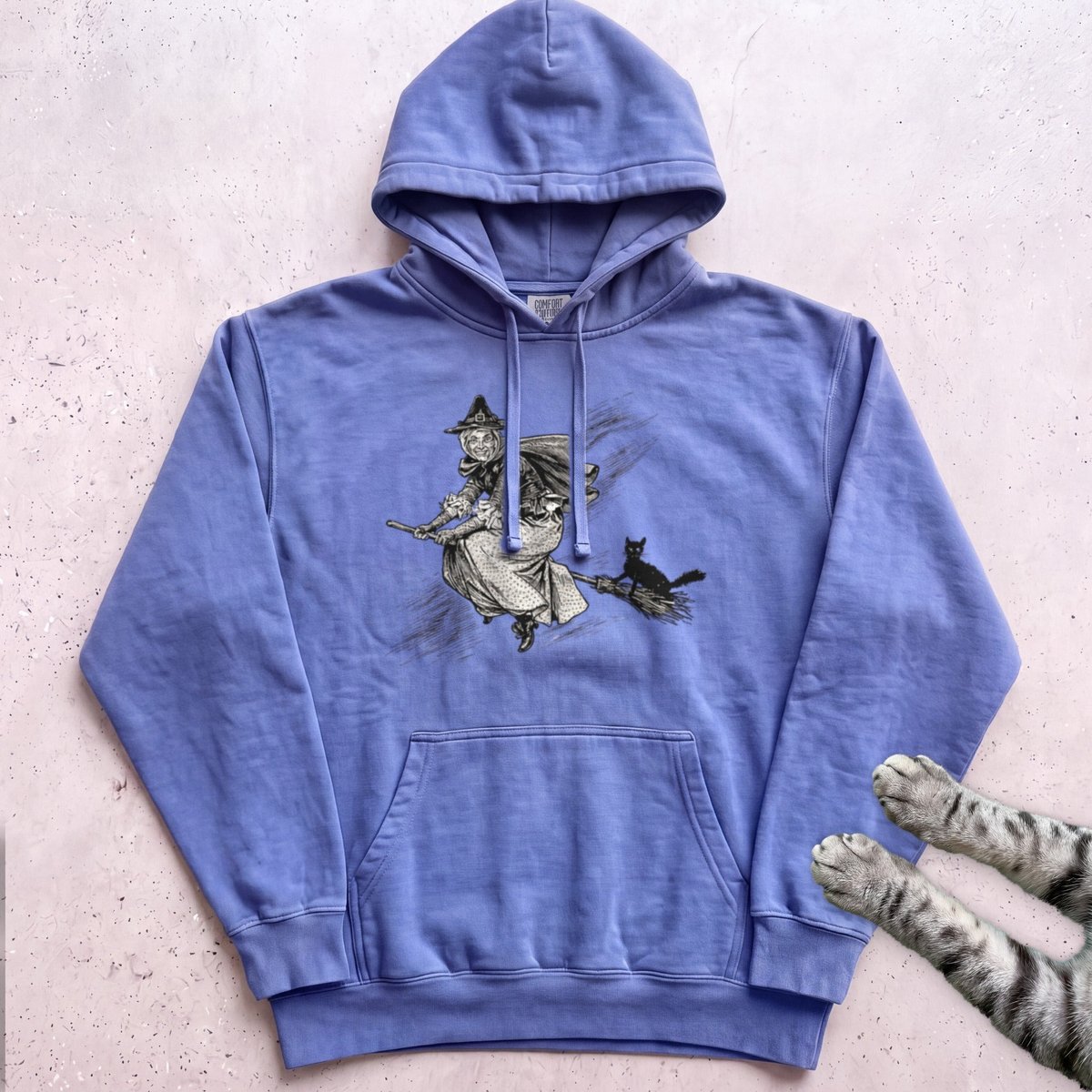 Witch On Broomstick With Cat Hoodie Gift For Cat Lover