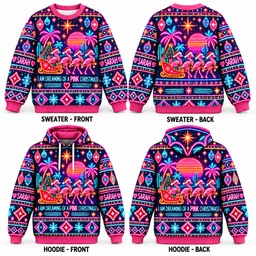 Personalized Neon Pink Christmas Flamingo Sweater & Hoodie