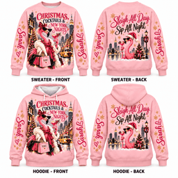 Personalized Christmas Cocktails And New York Nights Flamingo Hoodie Gift For Flamingo Lover