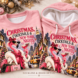 Personalized Christmas Cocktails And New York Nights Flamingo Hoodie Gift For Flamingo Lover