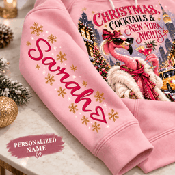 Personalized Christmas Cocktails And New York Nights Flamingo Hoodie Gift For Flamingo Lover