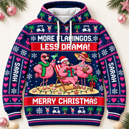 Personalized More Flamingos Less Drama Christmas Sweater And Hoodie Gift For Flamingo Lover