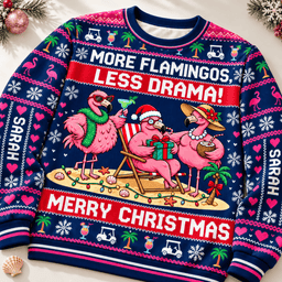 Personalized More Flamingos Less Drama Christmas Sweater And Hoodie Gift For Flamingo Lover