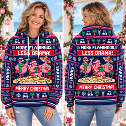 Personalized More Flamingos Less Drama Christmas Sweater And Hoodie Gift For Flamingo Lover