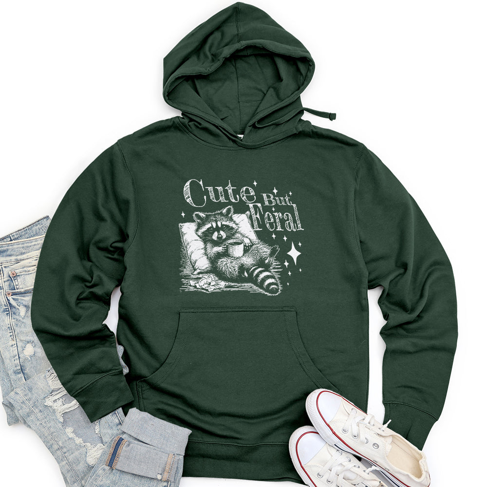 Cute But Feral Raccoon with Coffee Unisex Midweight Hoodie