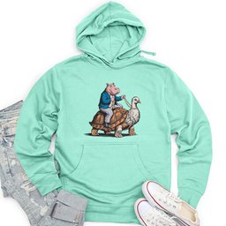 Hippo Riding Turtle Bird Unisex Midweight Hoodie