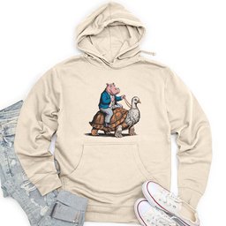 Hippo Riding Turtle Bird Unisex Midweight Hoodie
