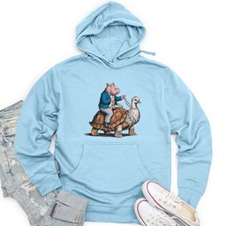 Hippo Riding Turtle Bird Unisex Midweight Hoodie