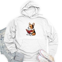 Corgi Reading Book Unisex Midweight Hoodie