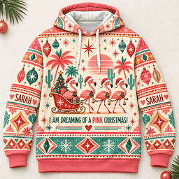 Personalized Pink Christmas Flamingo Sweater & Hoodie