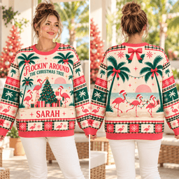 Personalized Flockin’ Around The Christmas Tree Flamingo Sweater & Hoodie