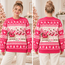 Personalized Dreaming of a Pink Christmas Flamingo Sweater & Hoodie