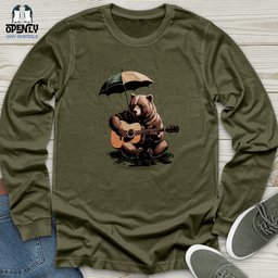 Bear In Rain Unisex Long Sleeve Tee Gift For Animal Lover