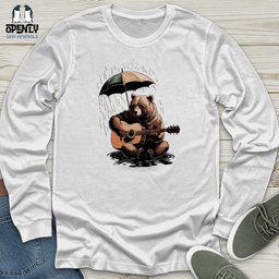 Bear In Rain Unisex Long Sleeve Tee Gift For Animal Lover