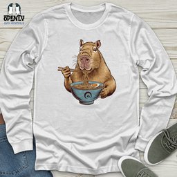 Capybara Eating Noodles Unisex Long Sleeve Tee Gift For Animal Lover