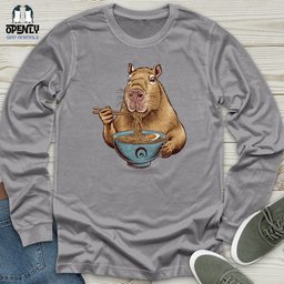 Capybara Eating Noodles Unisex Long Sleeve Tee Gift For Animal Lover