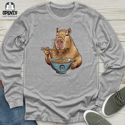 Capybara Eating Noodles Unisex Long Sleeve Tee Gift For Animal Lover