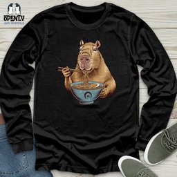 Capybara Eating Noodles Unisex Long Sleeve Tee Gift For Animal Lover