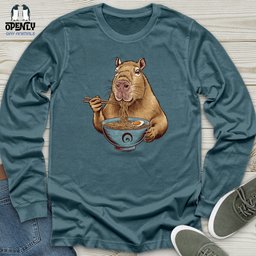 Capybara Eating Noodles Unisex Long Sleeve Tee Gift For Animal Lover
