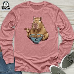 Capybara Eating Noodles Unisex Long Sleeve Tee Gift For Animal Lover