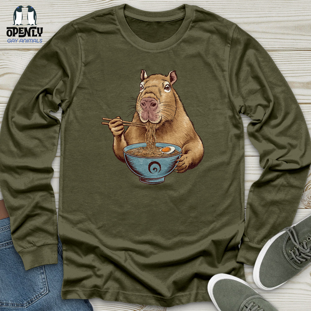 Capybara Eating Noodles Unisex Long Sleeve Tee Gift For Animal Lover