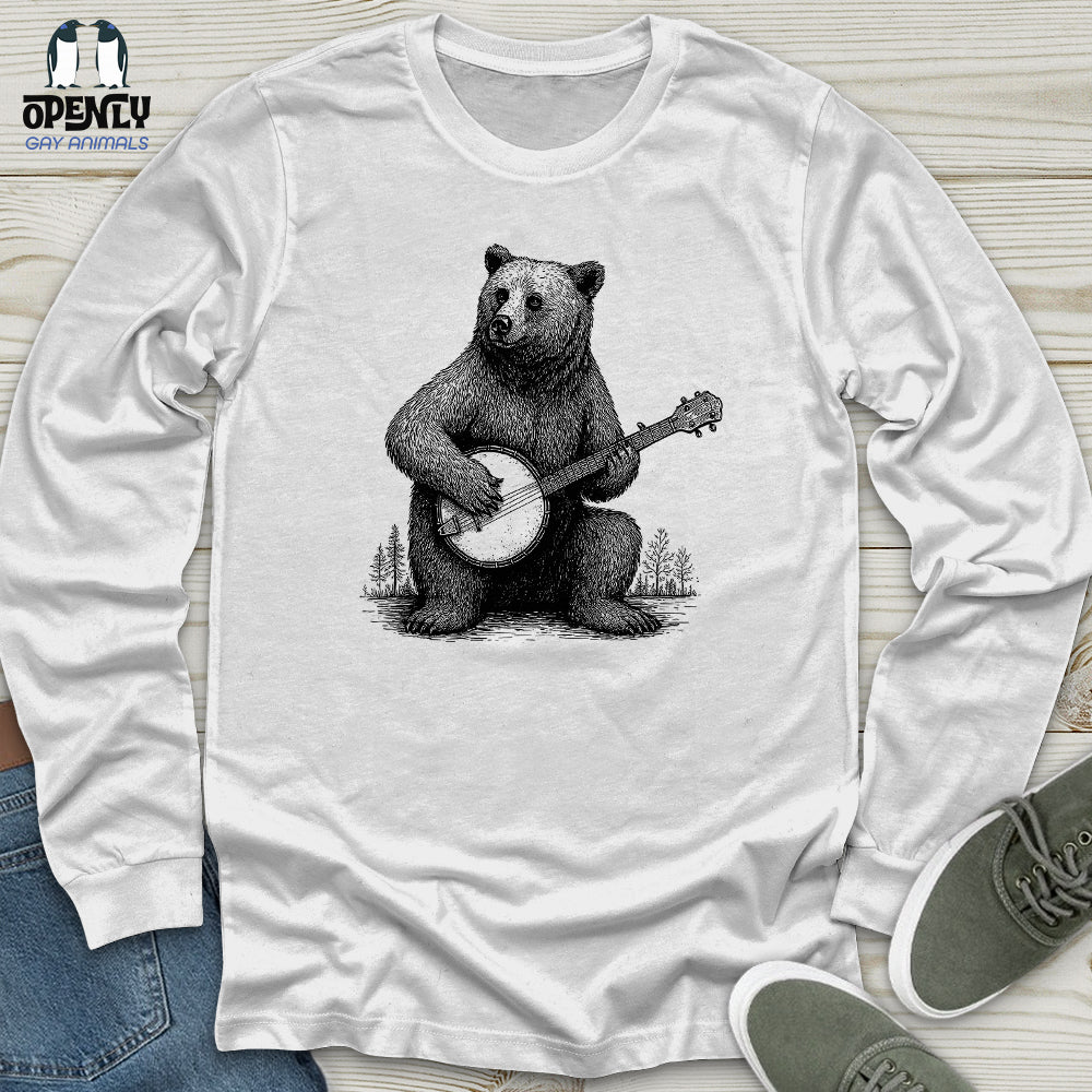 Bear Playing Banjo Unisex Long Sleeve Tee Gift For Animal Lover