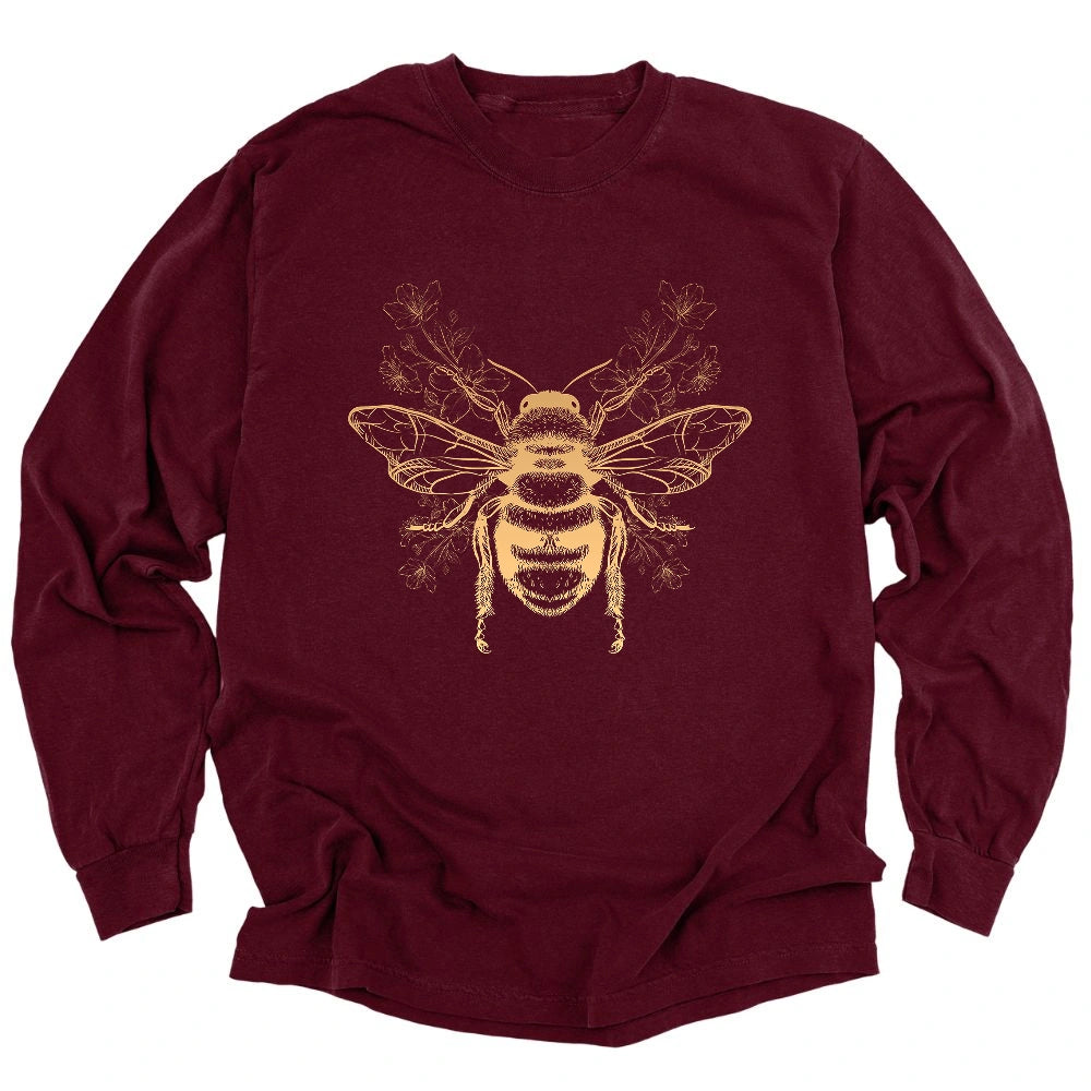 Bee Flower Long Sleeve Shirt T Shirt Gift For Gardener