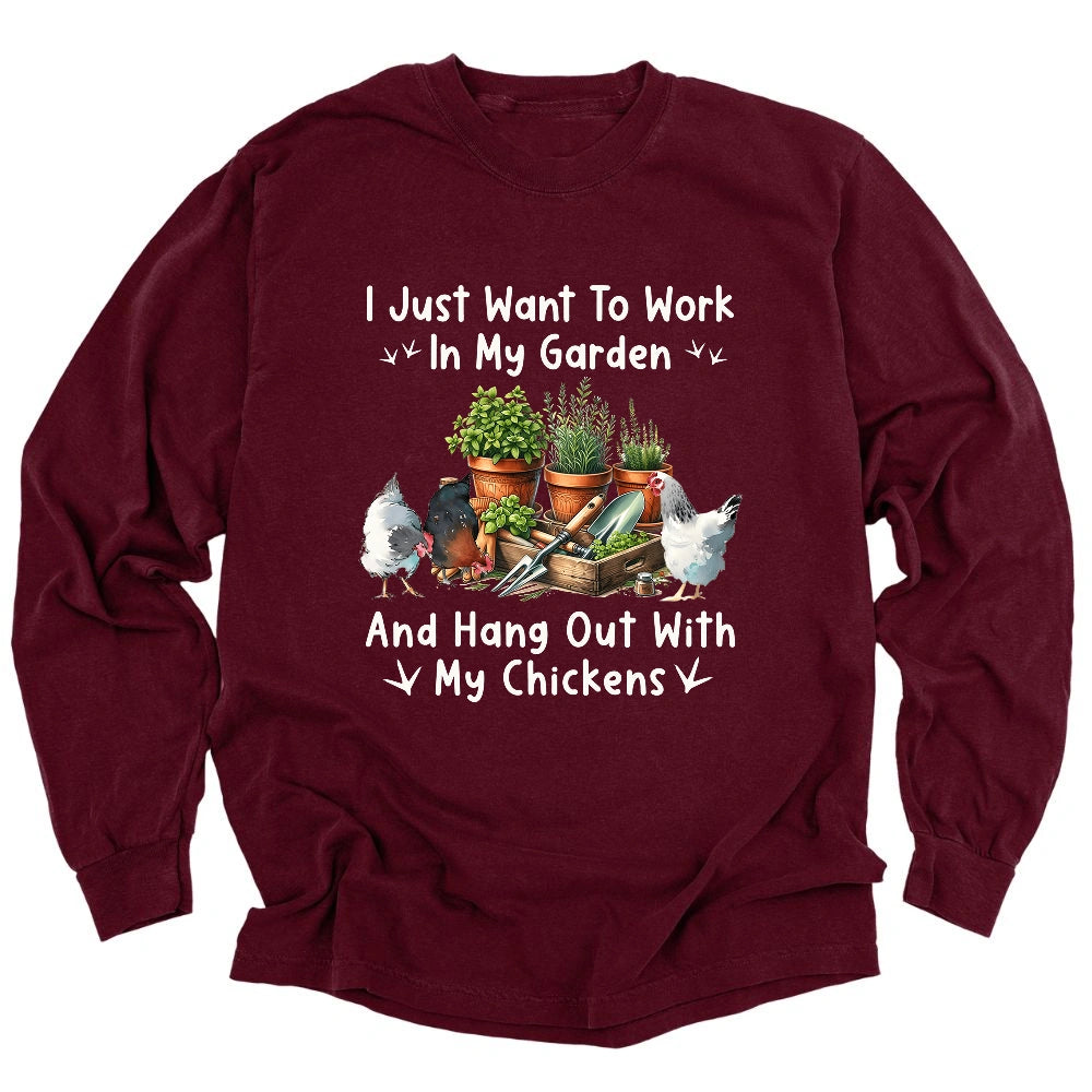 Garden And Chickens Long Sleeve Shirt T Shirt Gift For Gardener